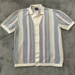 Todd Snyder Silk Cotton Button Up Striped Polo Shirt Men's MEDIUM